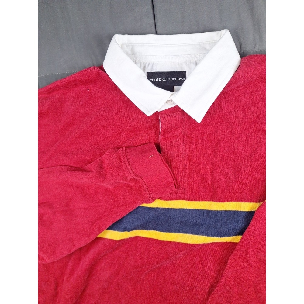 Croft And Barrow Shirt‎ Mens Large Red Long Sleeve Rugby Polo Golf Sports Preppy